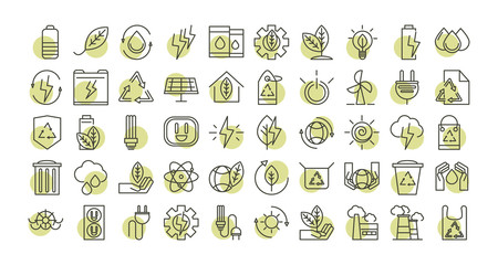 sustainable energy alternative renewable ecology icons set line style icon