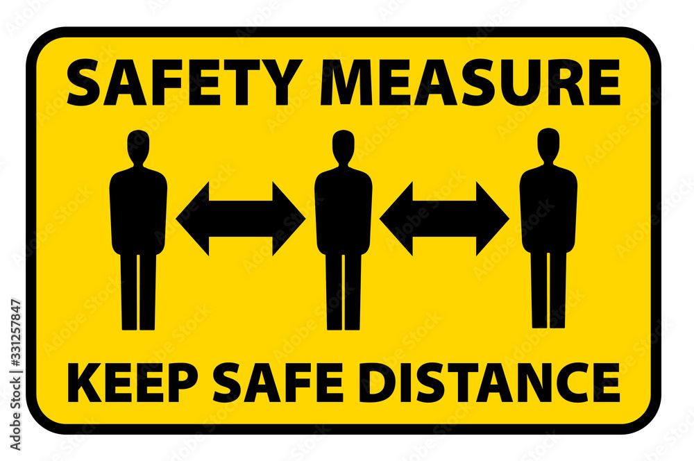 safety measure keep a safe distance sign, corona virus pandemic precaution vector illustration - obrazy, fototapety, plakaty 