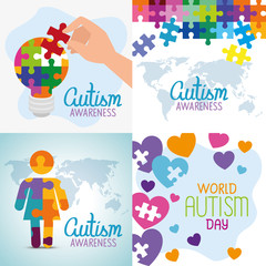 Wall Mural - set poster of world autism day with decoration vector illustration design