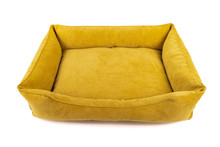 Empty Yellow Dog Bed On A White Background