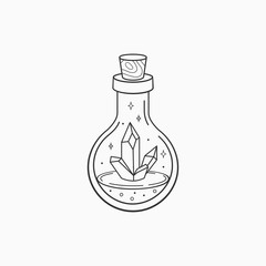 Wall Mural - Magic crystal bottle. Witch and magic symbol, monochrome vector illustration, isolated on white background