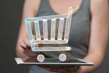 Online shopping business concept selecting shopping cart.