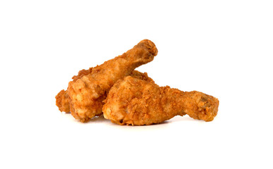 Fried legs on a white background. Chicken legs deep fried close-up.