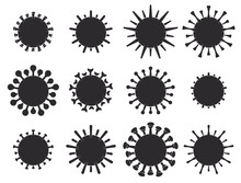Set Of Biological Virus Icons. Coronavirus COVID-19 Silhouette Symbol Isolated On White Background. Vector Illustration