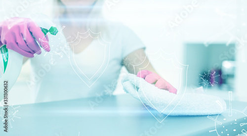 Fotografía Disinfection, cleaning and washing of door and furniture