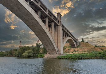 Preobrazhensky bridge over the Dnieper river in Zaporizhia, Ukraine.