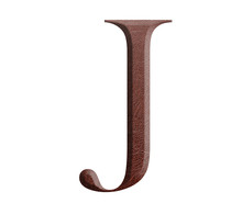 The Font English Alphabet Of Brown Leather. Letter J From A Brown Leather Isolated On A White Background.