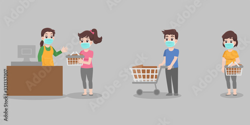 Fotomural Social Distancing, People keeping distance for infection risk and disease ,wearing a surgical protective Medical mask for prevent virus Covid-19