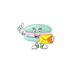 Sticker - Cute face vanilla blue macarons mascot design holding an envelope