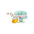 Vanilla blue macarons cartoon character playing music with a trumpet