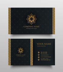 Luxury business card with gold vintage floral ornamental logo and place for text