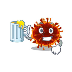 Sticker - Cheerful delta coronavirus mascot design with a glass of beer