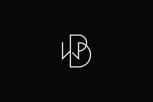 Minimal Elegant Monogram Art Logo. Outstanding Professional Trendy Awesome Artistic WB BW Initial Based Alphabet Icon Logo. Premium Business Logo White Color On Black Background
