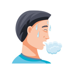 Sticker - man with cough on white background