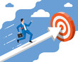 © absent84 - Businessman on chart ladder is fast running with waving necktie and briefcase. Goal setting. Smart goal. Business target concept. Achievement and success. Vector illustration in flat style