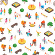 Children Park Concept Seamless Pattern Background3d Isometric View. Vector