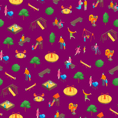 Canvas Print - Children Park Concept Seamless Pattern Background3d Isometric View. Vector