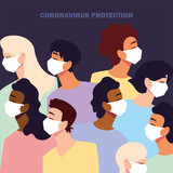 Fototapeta Pokój dzieciecy - people with medical face mask, coronavirus prevention