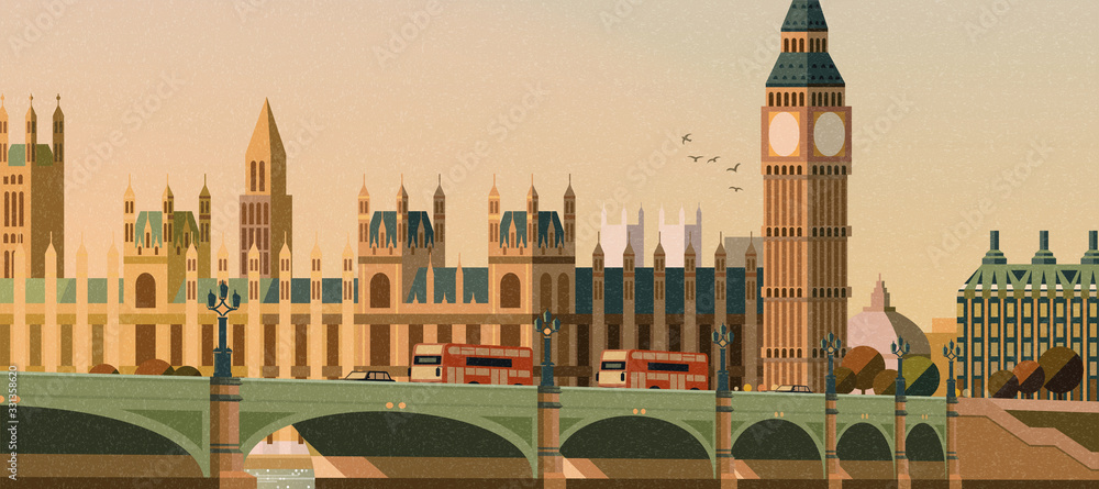 Big ben and westminster bridge - obrazy, fototapety, plakaty 