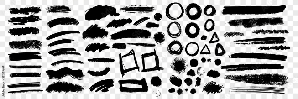 Brush hand drawn scribbles underlines, circles set collection - obrazy, fototapety, plakaty 
