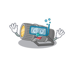 Wall Mural - A cartoon picture featuring underwater flashlight wearing Diving glasses