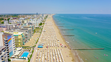 Italy, Jesolo. Lido di Jesolo, or Jesolo Lido, is the beach area of the city of Jesolo in the province of Venice, Aerial View