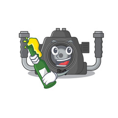 Poster - Underwater camera with bottle of beer mascot cartoon style