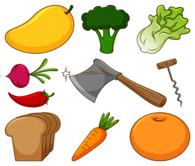 Wall Mural - Large set of different food and other items on white background