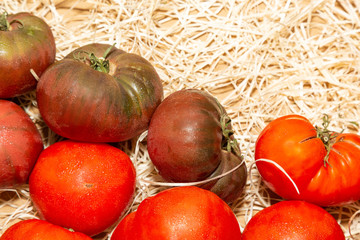 Wall Mural - Fresh tomatoes on straw at a market