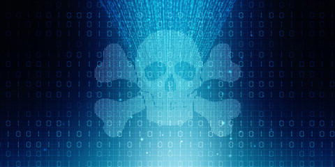 2d rendering Digital skull and crossbones on binary code