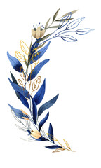  Hand painted watercolor illustration - bouquet, arrangement in classic blue shades