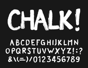 Wall Mural - Chalk alphabet font. Hand drawn messy letters, numbers and symbols. Stock vector typescript for your design.