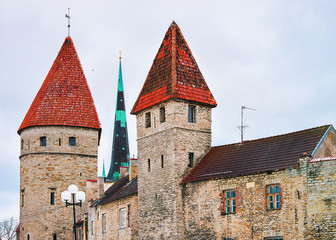 Sticker - Cityscape with St Olaf Church and defensive walls Tallinn