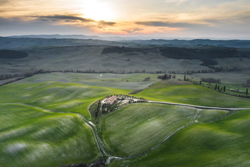 Wall Mural - Sunny spring landscapes from a flying drone.