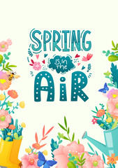 Wall Mural - Spring ad text and bright blooming flowers.