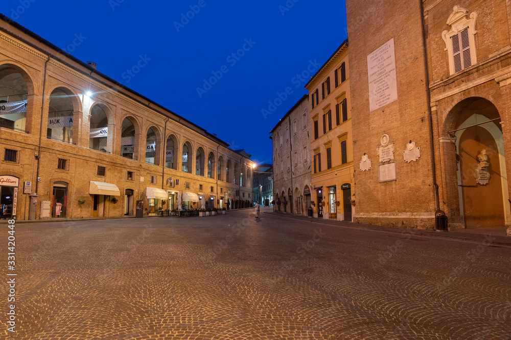 Fabriano, Marches, Italy: historic buildings by night - obrazy, fototapety, plakaty 
