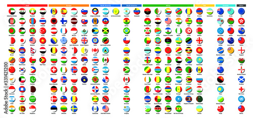 世界の国旗 ボタン National Flag Button アジア39ヶ国 ヨーロッパ41ヶ国 北アメリカ23ヶ国 南アメリカ12ヶ国 アフリカ54ヶ国 Nis12ヶ国 オセアニア16ヶ国 その他11 合計8種類 Stock Vector Adobe Stock