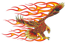 Eagle Holding Motorcycle Engine With Flames Vector