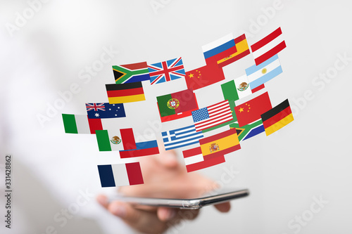 Fotografering Worldwide international communication concept: cloud of colorful