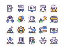 Set Of Teamwork Related Vector Linear Icons. Communication Concept.