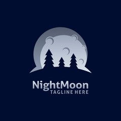 Full moon logo design with fir silhouette