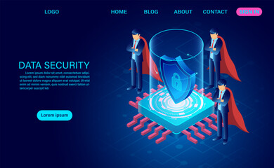 Data security concept. protects data from thefts data and hacker attacks. isometric flat design. Vector illustration