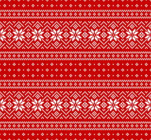 Christmas Pattern. Seamless Red And White Nordic Pixel Pattern With Snowflakes For Christmas And New Year Wrapping, Packaging, Fabrics, Or Other Designs.