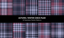 Seamless Plaid Patterns Set. Tartan Check Plaids In Purple, Pink, And Blue For Summer, Spring, Autumn, And Winter Flannel Shirt, Skirt, Blanket, Or Other Textile Designs.