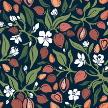 Almond Seamless Pattern. Vector Floral Color Print