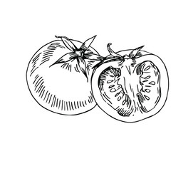 Wall Mural - Tomatoes with half in line art style.