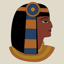 Isolated Vector Illustration. Head Of Ancient Egyptian Queen Or Lady. Beautiful Female Portrait. Pharaoh Profile.	