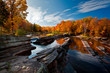 Fall colors at Bonanza Falls on the Big Iron River in Michigan's Upper Peninsula.