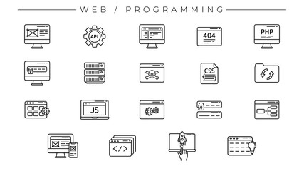 Web and Programming concept line style vector icons set