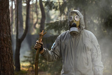 Man In A Gas Mask Protects Himself From Coronavirus